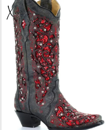 Xajzpa - Shoes Woman Pu Leather Knee High Boots Low Heels Women Booties Vintage Ethic Shoe